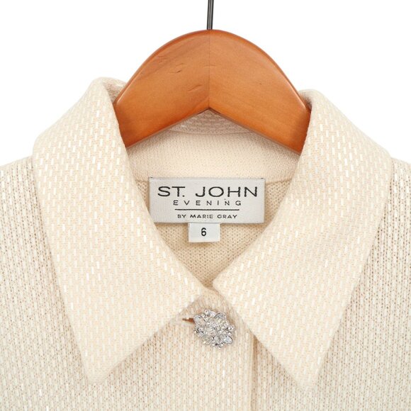 St. John Evening Black Ivory Paillette & Crystal Embellished Knit Jacket 6 - Picture 4 of 10